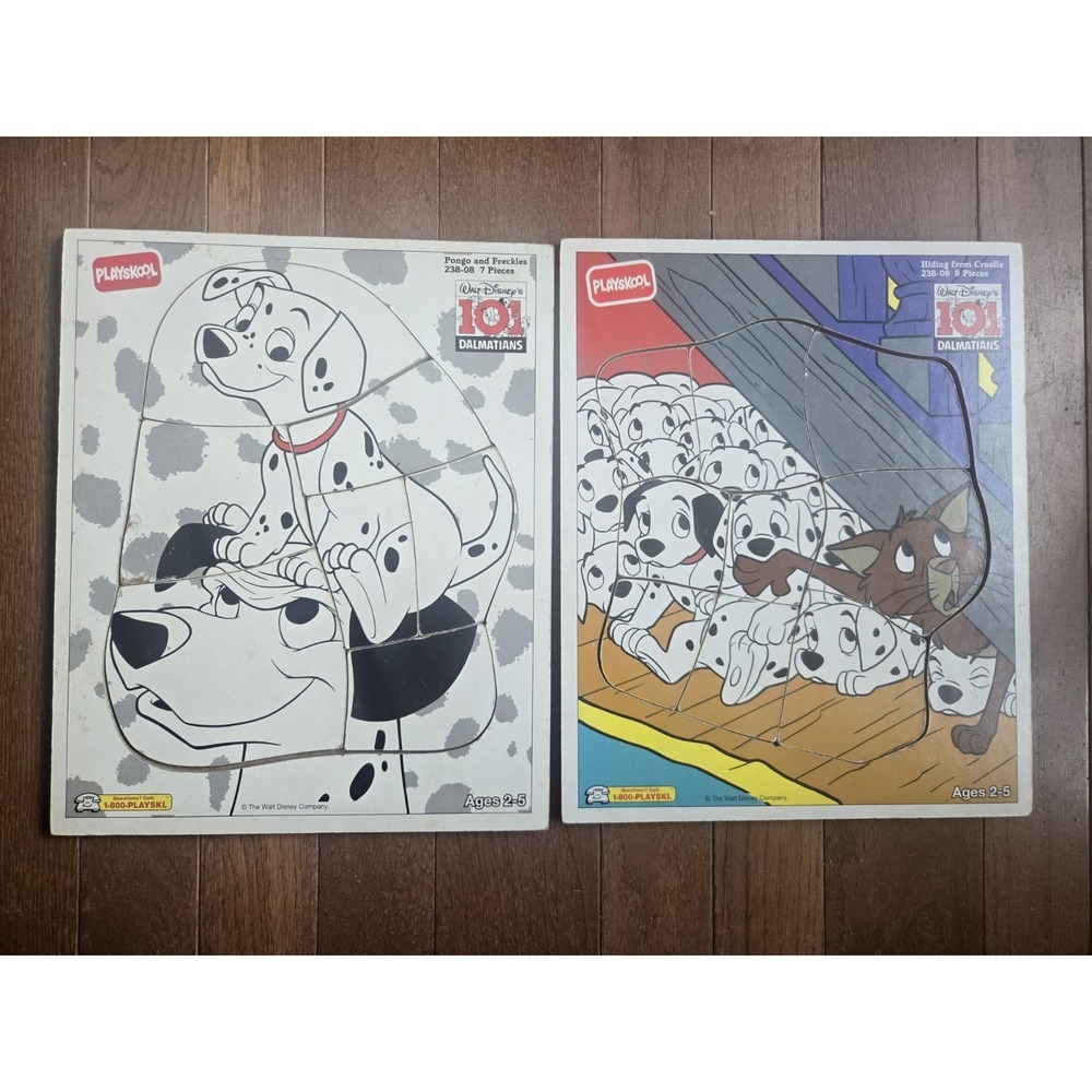Two VTG Playskool Disney 101 Dalmatians Puzzles Wooden